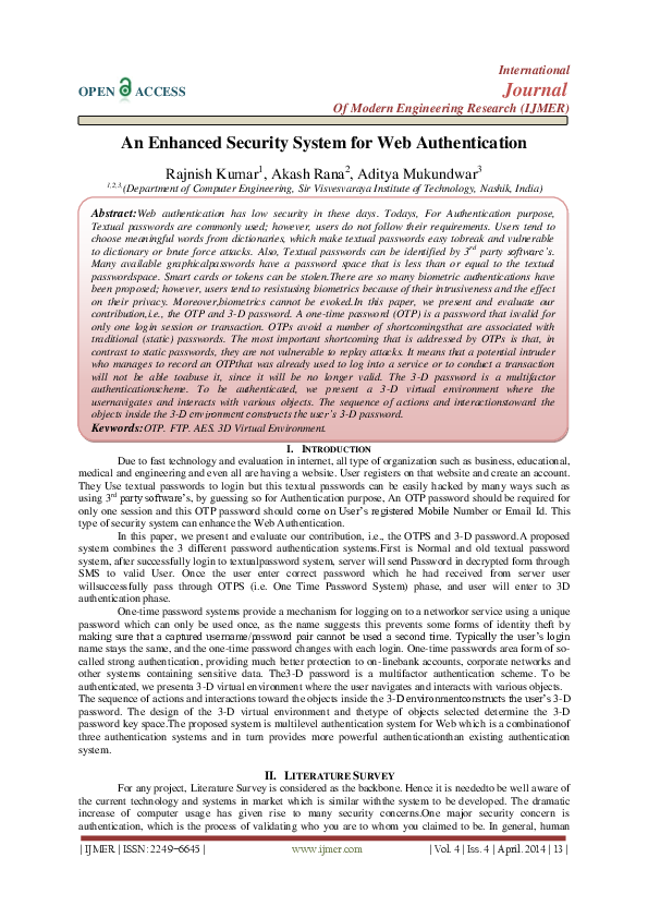 (PDF) An Enhanced Security System for Web Authentication