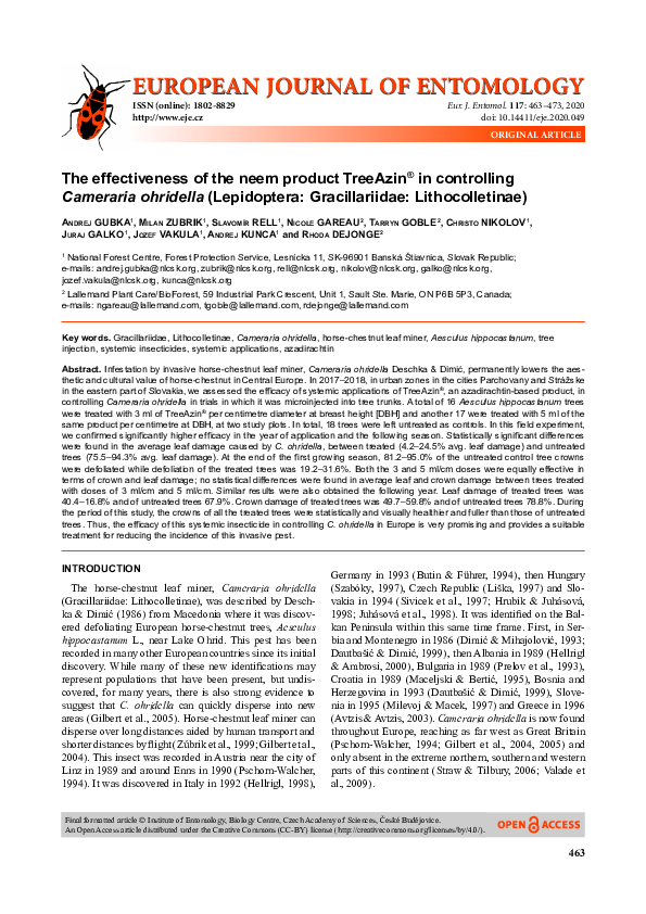 (PDF) The effectiveness of the neem product TreeAzin(R) in controlling ...