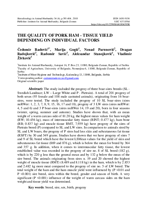 (PDF) The quality of pork ham - tissue yield depending on individual ...