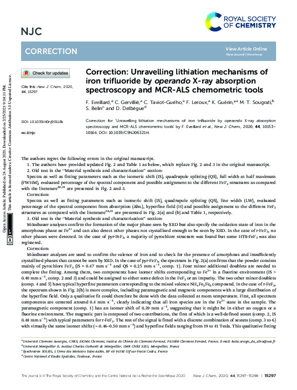 (PDF) Correction: Unravelling lithiation mechanisms of iron trifluoride ...
