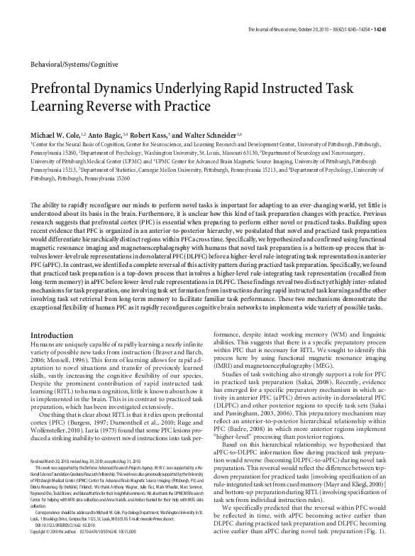 (PDF) Prefrontal dynamics underlying rapid instructed task learning ...