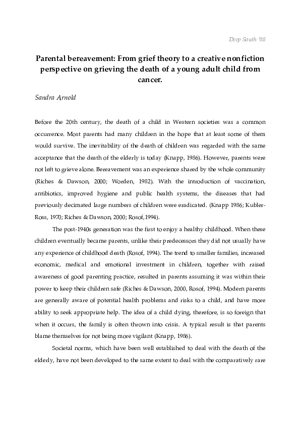 (PDF) Parental bereavement from grief theory to a creative nonfiction ...