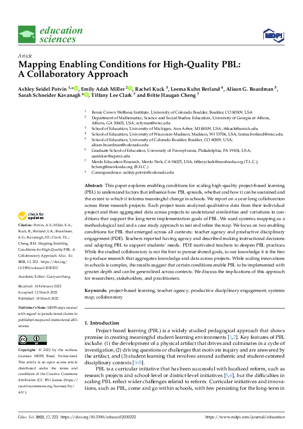 (PDF) Mapping Enabling Conditions for High-Quality PBL: A Collaboratory ...