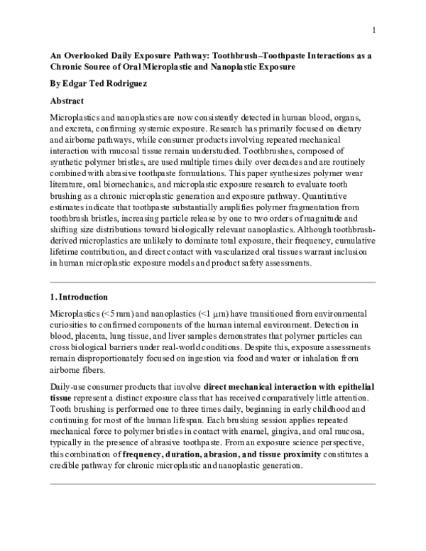 (PDF) An Overlooked Daily Exposure Pathway: Toothbrush-Toothpaste ...