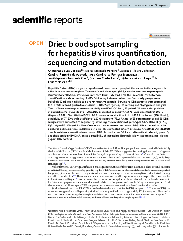 (PDF) Dried blood spot sampling for hepatitis B virus quantification ...
