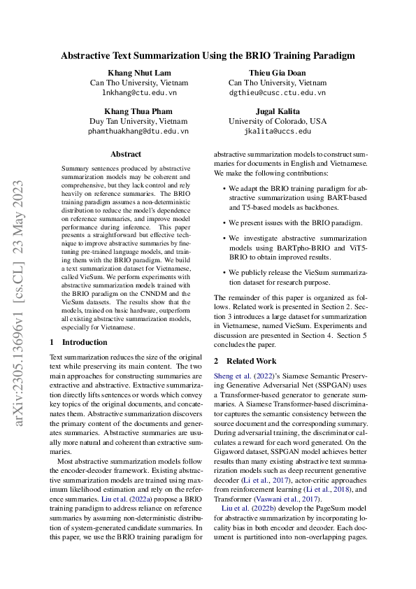 (PDF) Abstractive Text Summarization Using the BRIO Training Paradigm