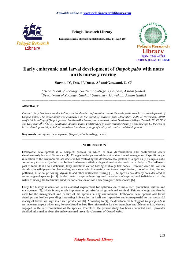 (PDF) Early embryonic and larval development of Ompok pabo with notes ...