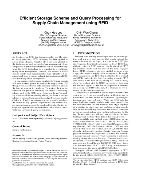 (PDF) Efficient storage scheme and query processing for supply chain ...
