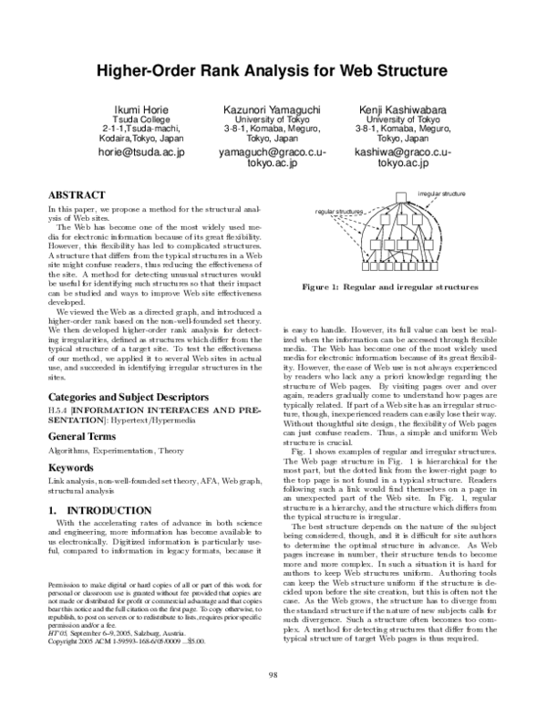 (PDF) Higher-order rank analysis for web structure