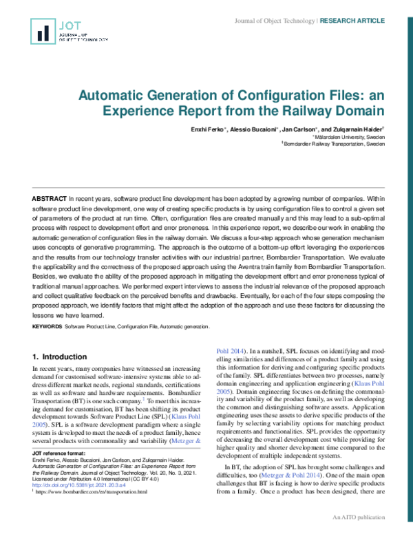 (PDF) Automatic Generation of Configuration Files: an Experience Report ...