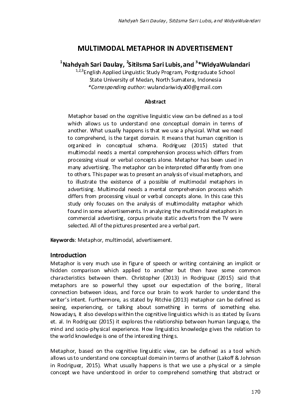 (PDF) Multimodal Metaphor in Advertisement