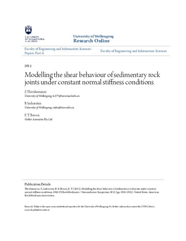 (PDF) Modelling the shear behaviour of sedimentary rock joints under ...