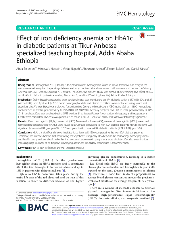 (PDF) Effect of iron deficiency anemia on HbA1c in diabetic patients at ...