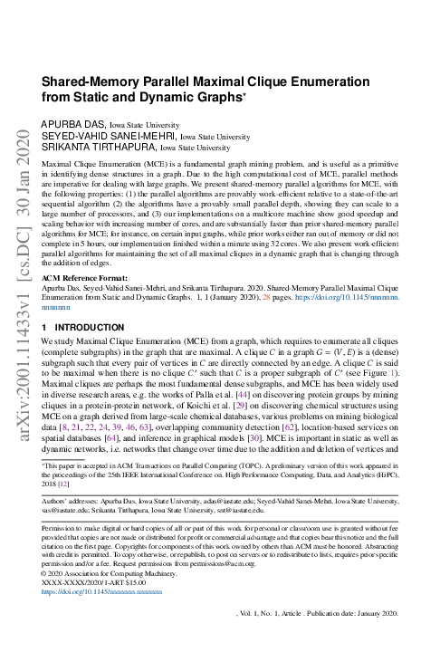 (PDF) Shared-memory Parallel Maximal Clique Enumeration from Static and ...