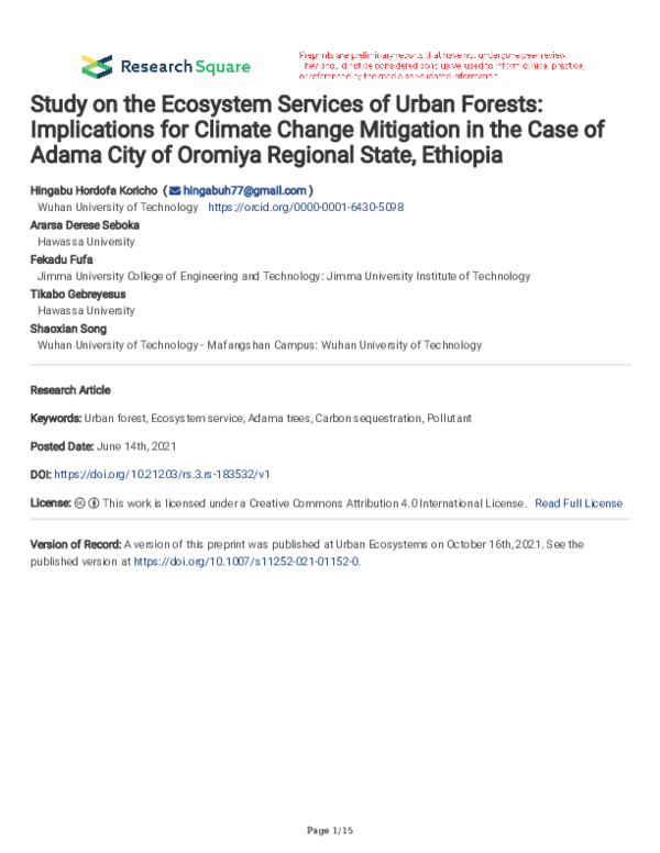 (PDF) Study on the ecosystem services of urban forests: implications ...