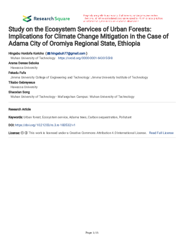 (PDF) Study on the Ecosystem Services of Urban Forests: Implications ...