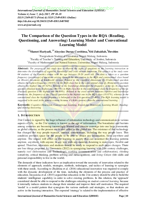 (PDF) The Comparison of the Question Types in the RQA (Reading ...
