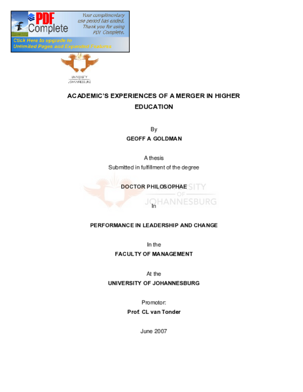 (PDF) Academic's experiences of a merger in higher education