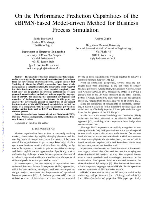 (PDF) On the Performance Prediction Capabilities of the eBPMN-based ...