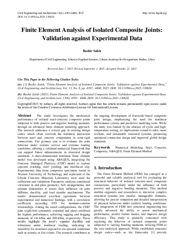 (PDF) Finite Element Analysis of Isolated Composite Joints: Validation ...