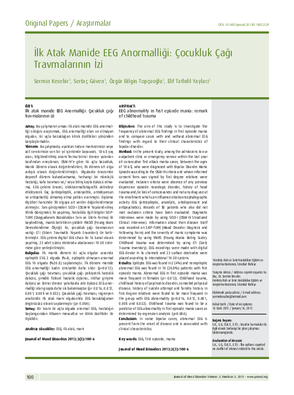 (PDF) EEG abnormality in first episode mania: remark of childhood trauma