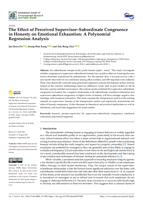 (PDF) The Effect of Perceived Supervisor–Subordinate Congruence in ...