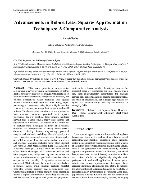 (PDF) Advancements in Robust Least Squares Approximation Techniques: A ...