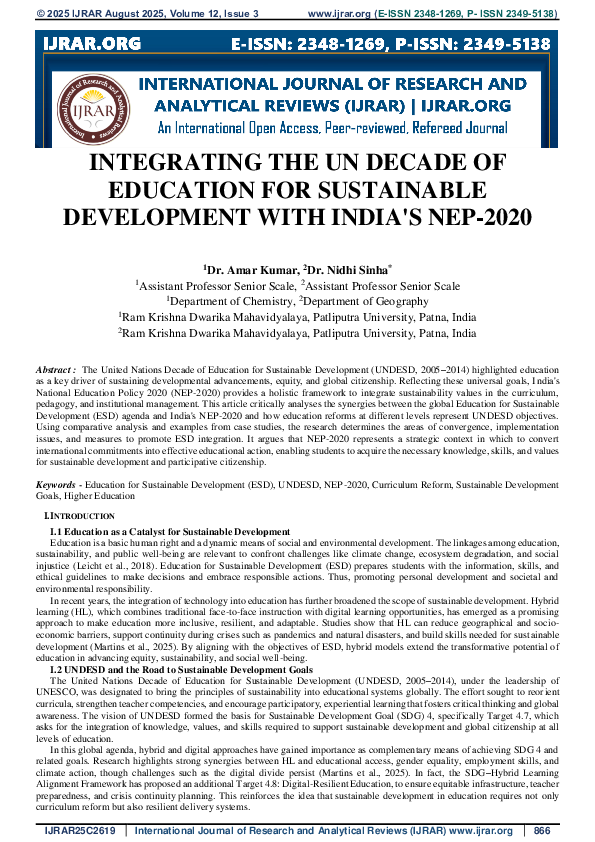 (PDF) INTEGRATING THE UN DECADE OF EDUCATION FOR SUSTAINABLE ...