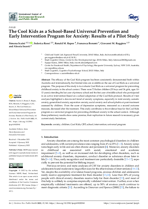 (PDF) The Cool Kids as a School-Based Universal Prevention and Early ...