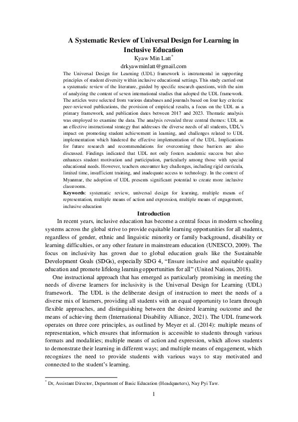 (PDF) A Systematic Review of Universal Design for Learning in Inclusive ...
