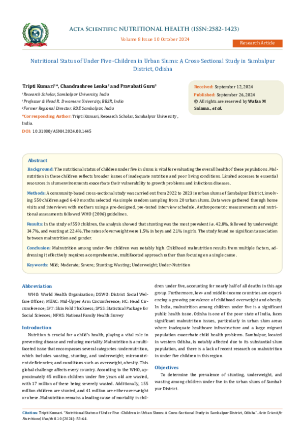 (PDF) Nutritional Status of Under Five -Children in Urban Slums: A ...