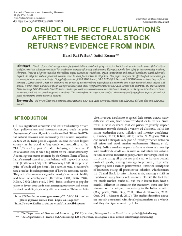 (PDF) DO CRUDE OIL PRICE FLUCTUATIONS AFFECT THE SECTORAL STOCK RETURNS ...