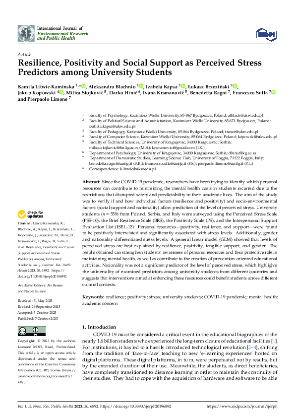 (PDF) Resilience, Positivity and Social Support as Perceived Stress ...