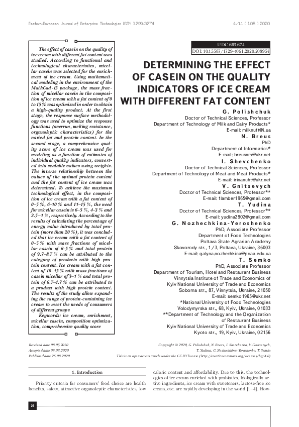 (PDF) Determining the effect of casein on the quality indicators of ice ...