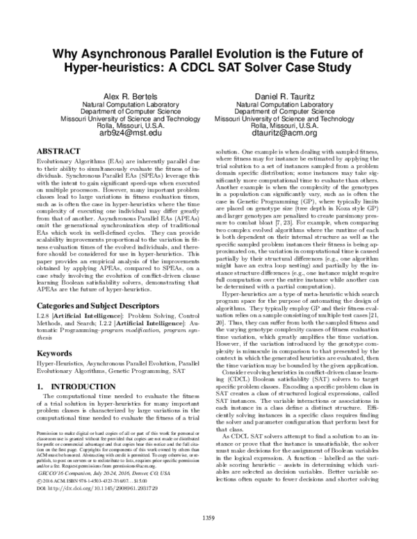 (PDF) Why Asynchronous Parallel Evolution is the Future of Hyper-heuristics