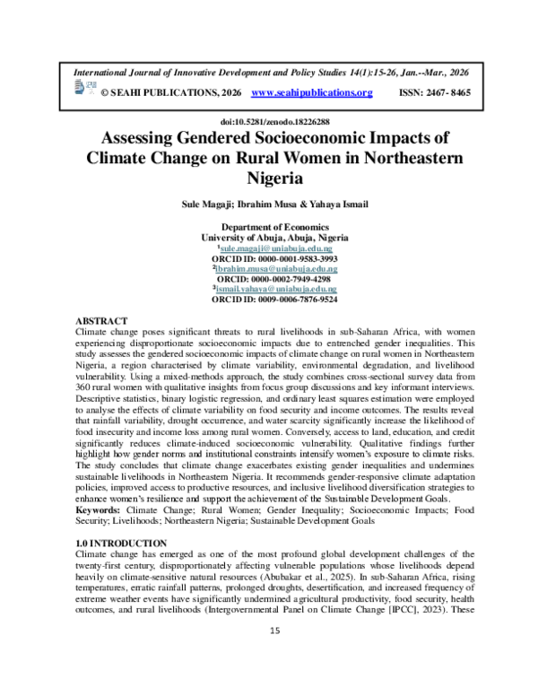 (PDF) Assessing Gendered Socioeconomic Impacts of Climate Change on ...