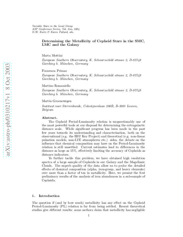 (PDF) Determining The Metallicity of Cepheid Stars in The SMC, LMC and ...