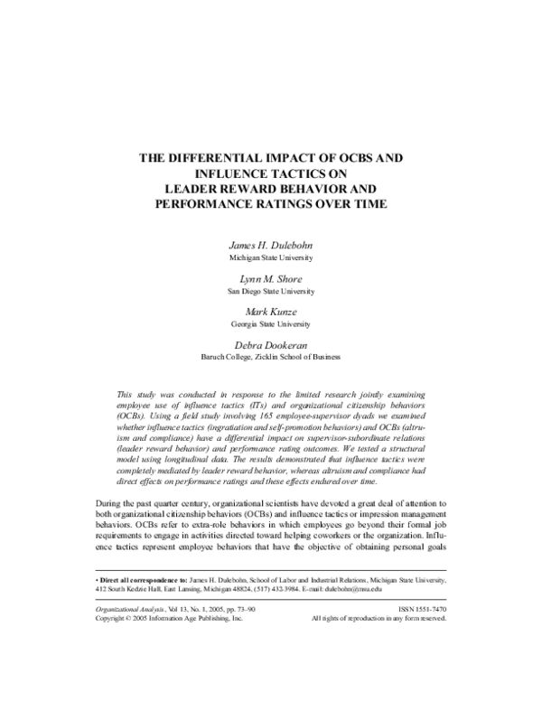 (PDF) The Differential Impact of Ocbs and Influence Tactics On Leader ...