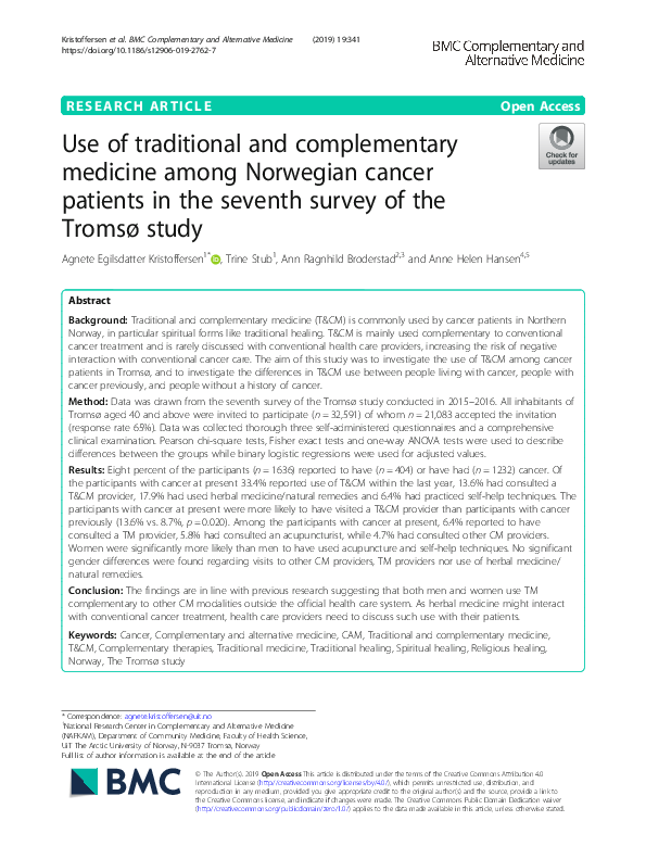 (PDF) Use of traditional and complementary medicine among Norwegian ...