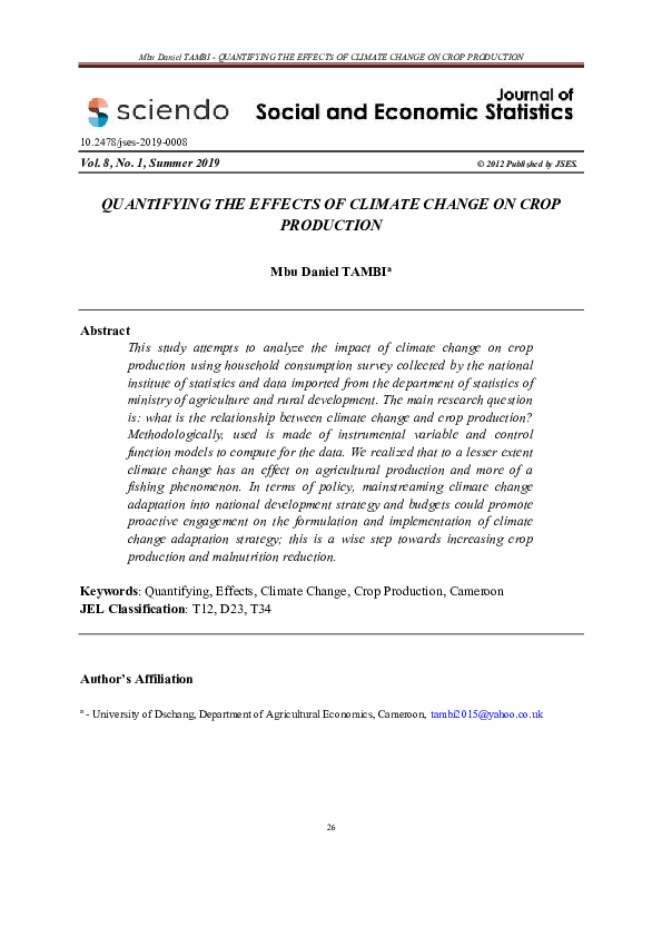 (PDF) QUANTIFYING THE EFFECTS OF CLIMATE CHANGE ON CROP PRODUCTION