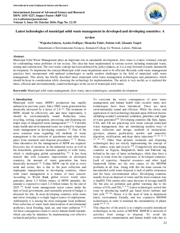 (PDF) Latest technologies of municipal solid waste management in ...
