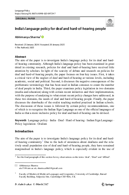 (PDF) India’s language policy for deaf and hard-of-hearing people