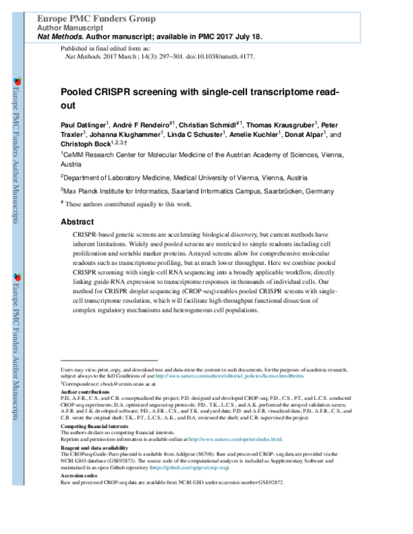 (PDF) Faculty Opinions recommendation of Pooled CRISPR screening with ...