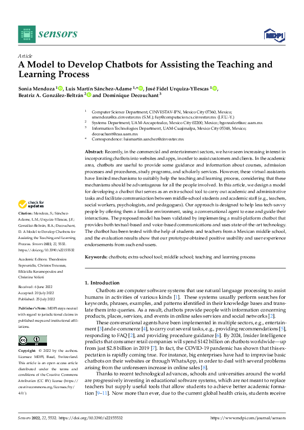 (PDF) A Model to Develop Chatbots for Assisting the Teaching and ...