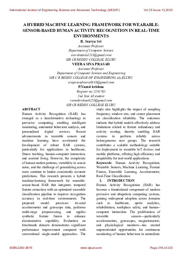 (PDF) A HYBRID MACHINE LEARNING FRAMEWORK FOR WEARABLE-SENSOR-BASED ...