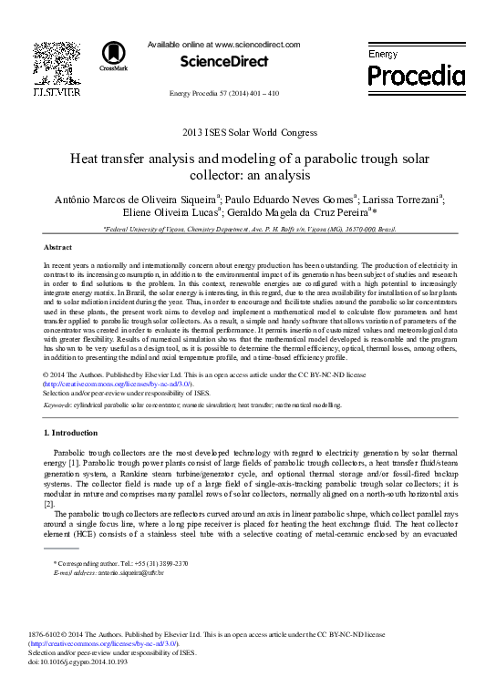 (PDF) Heat Transfer Analysis and Modeling of a Parabolic Trough Solar ...