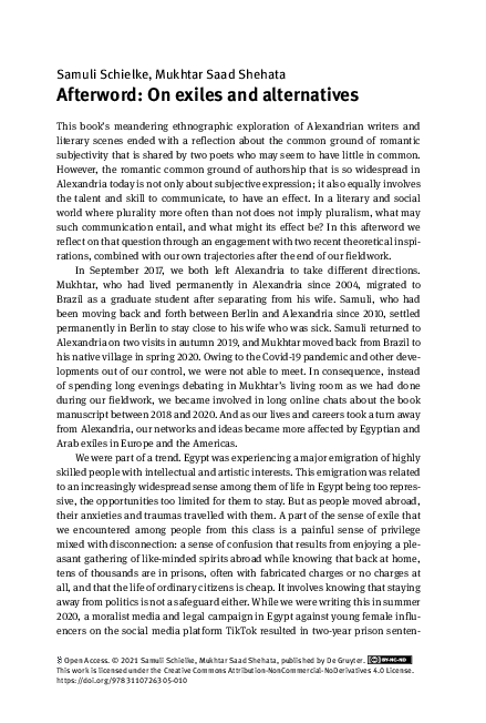 (PDF) Afterword: On exiles and alternatives