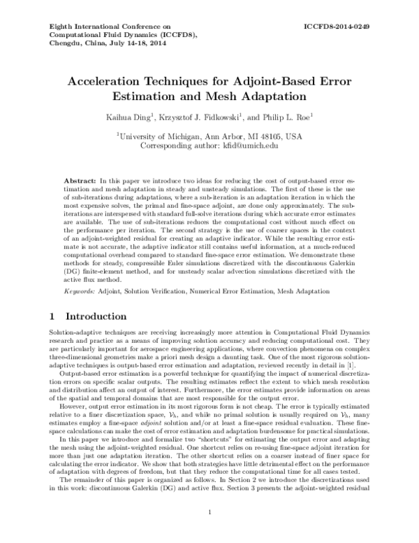 (PDF) Acceleration Techniques for Adjoint-Based Error Estimation and ...