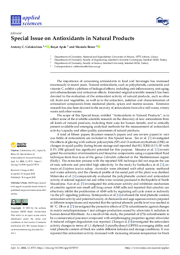 (PDF) Special Issue on Antioxidants in Natural Products