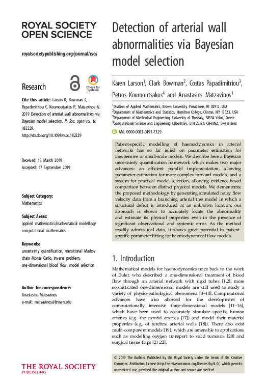 (PDF) Detection of arterial wall abnormalities via Bayesian model selection